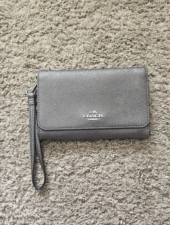 Coach Handbags - COACH Gunmetal Metallic Silver Wristlet Clutch Wallet